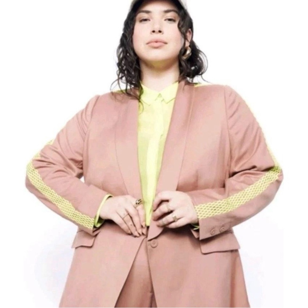 Wildfang Blush Pink Blazer with Neon Yellow Trim